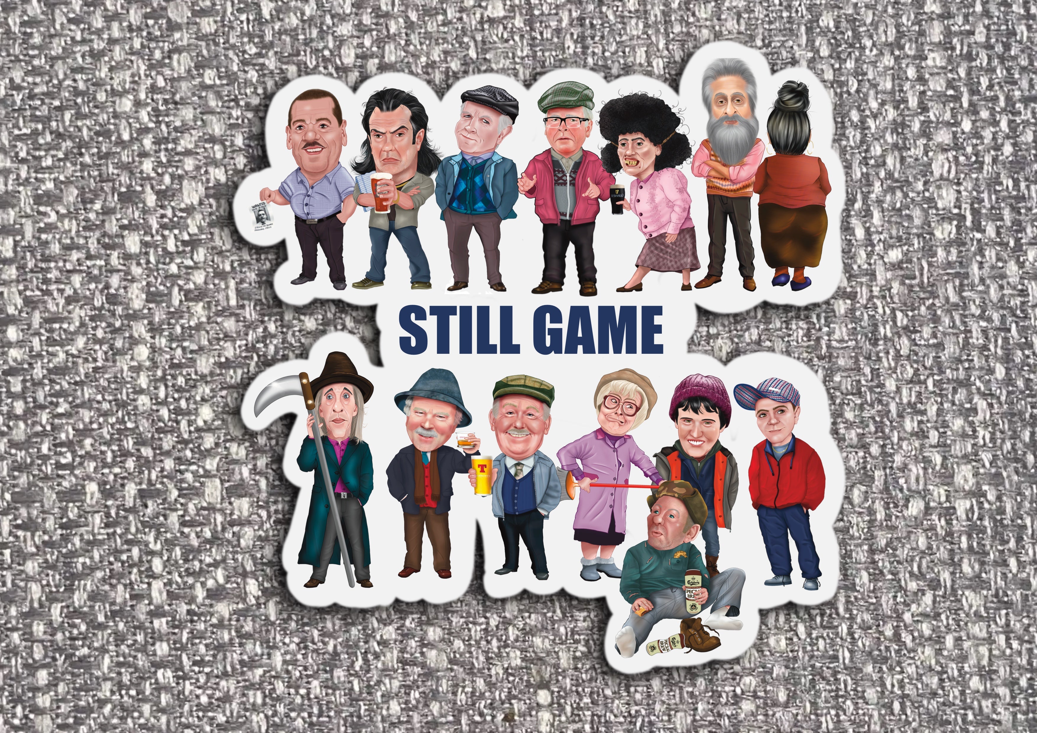 Vinyl Stickers Still Game Stickers 14 auld pals on one sticker 6” x 6”