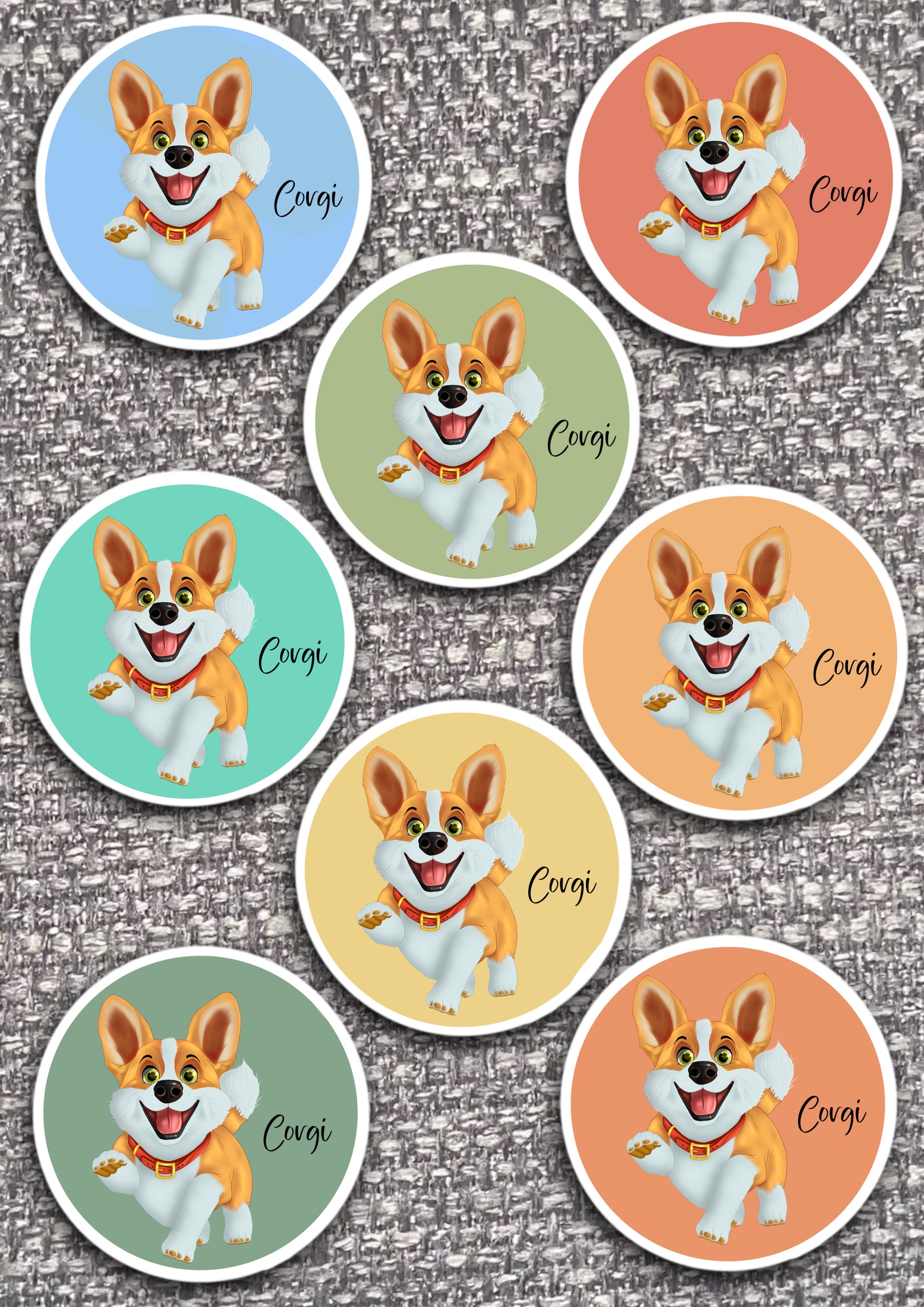 8 x Dog Vinyl Stickers Corgi by The Green Hoodie Collections