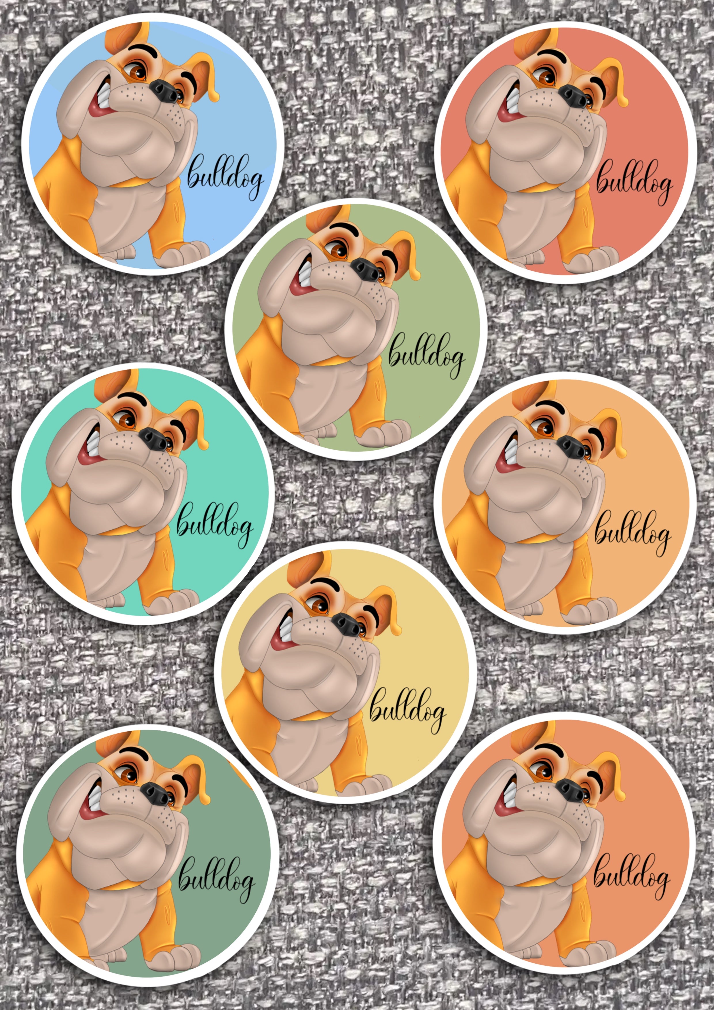 8 x Dog Vinyl Stickers Bulldog by The Green Hoodie Collections