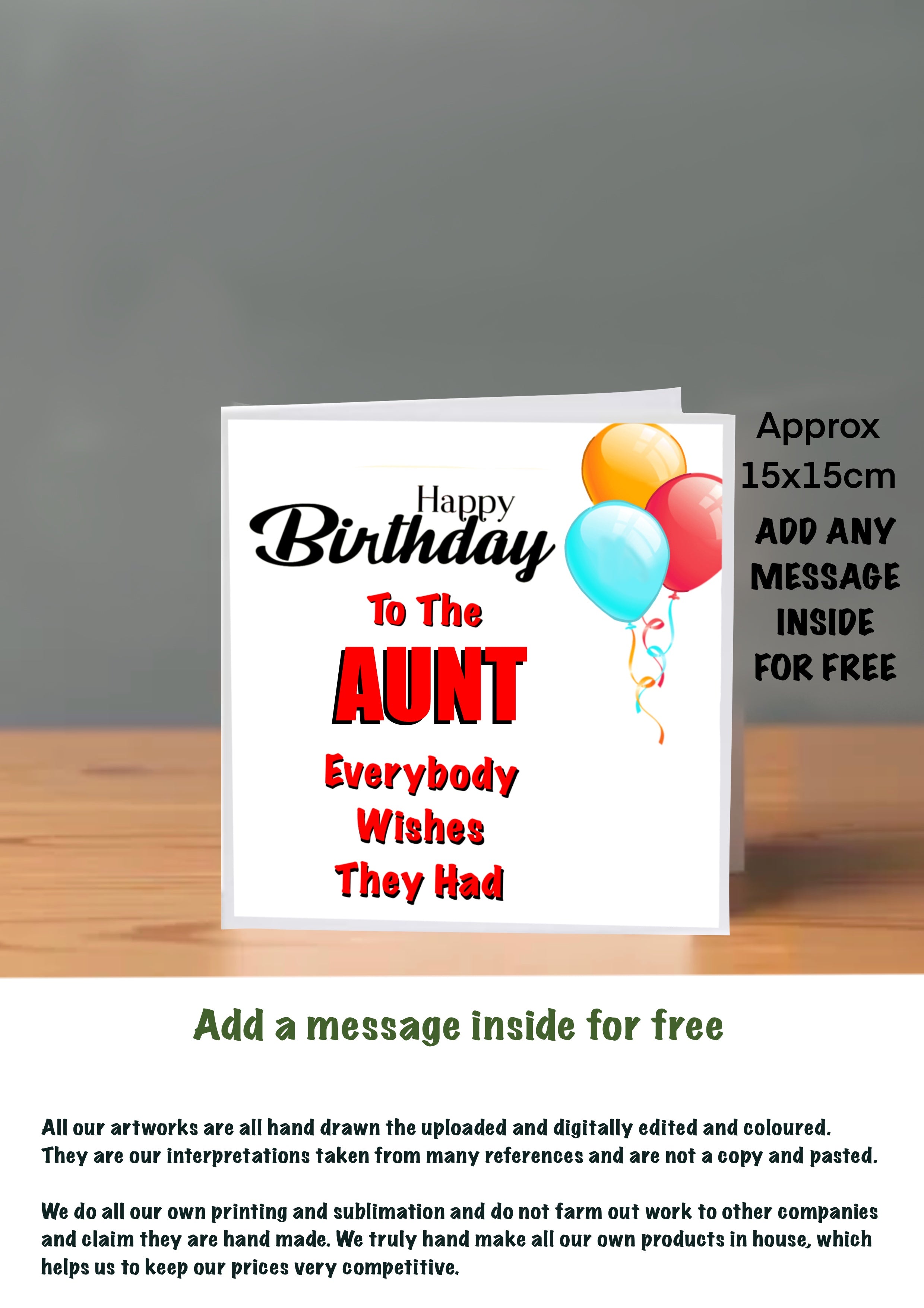 Family Birthday Cards 15x15 Aunt