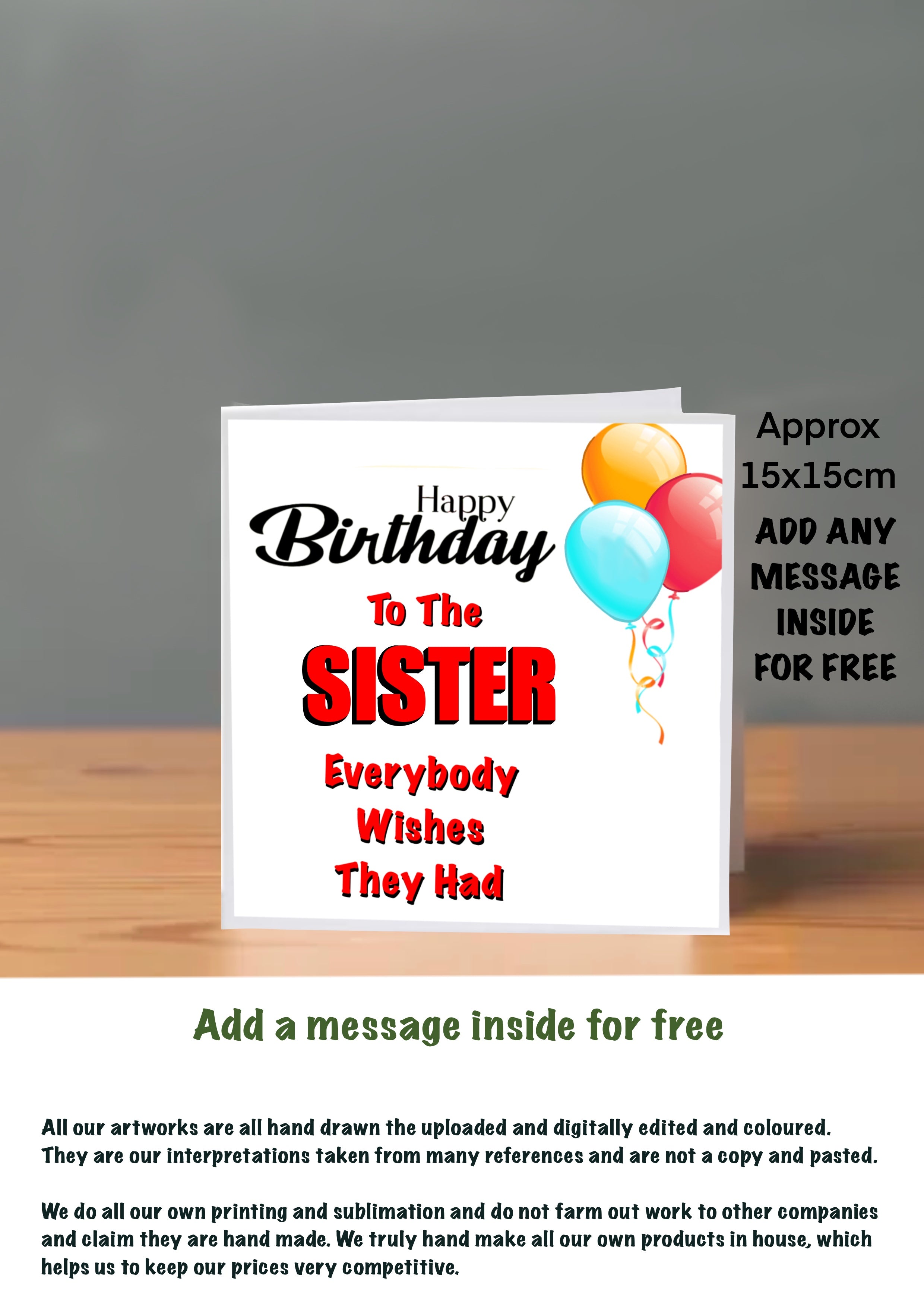 Family Birthday Cards 15x15 Sister