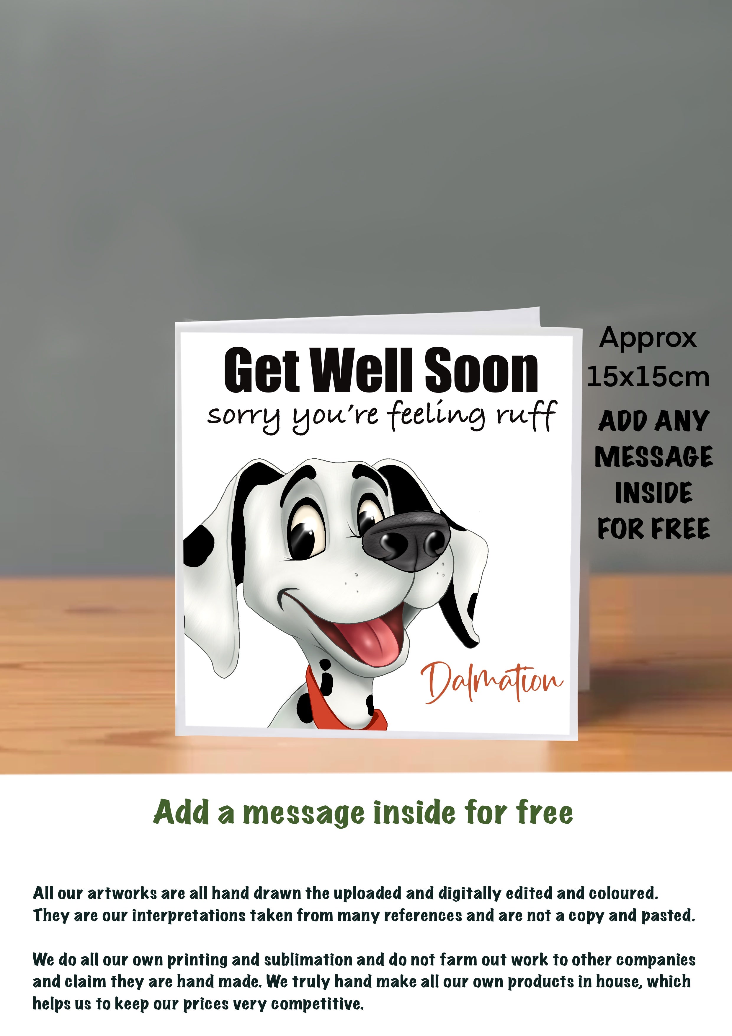 Dog Get Well Soon Cards 15x15 Dalmatian