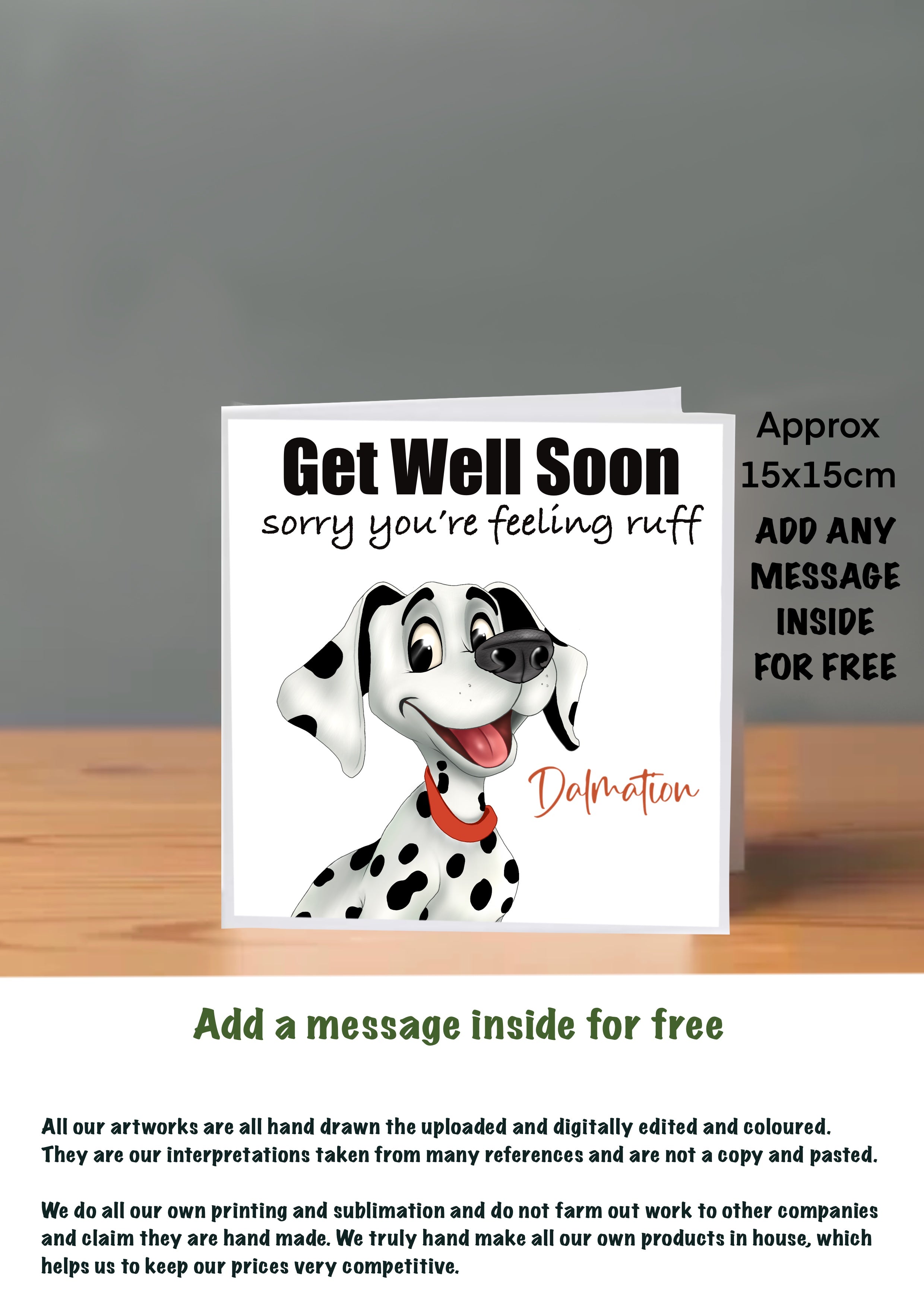 Dog Get Well Soon Cards 15x15 Dalmatian
