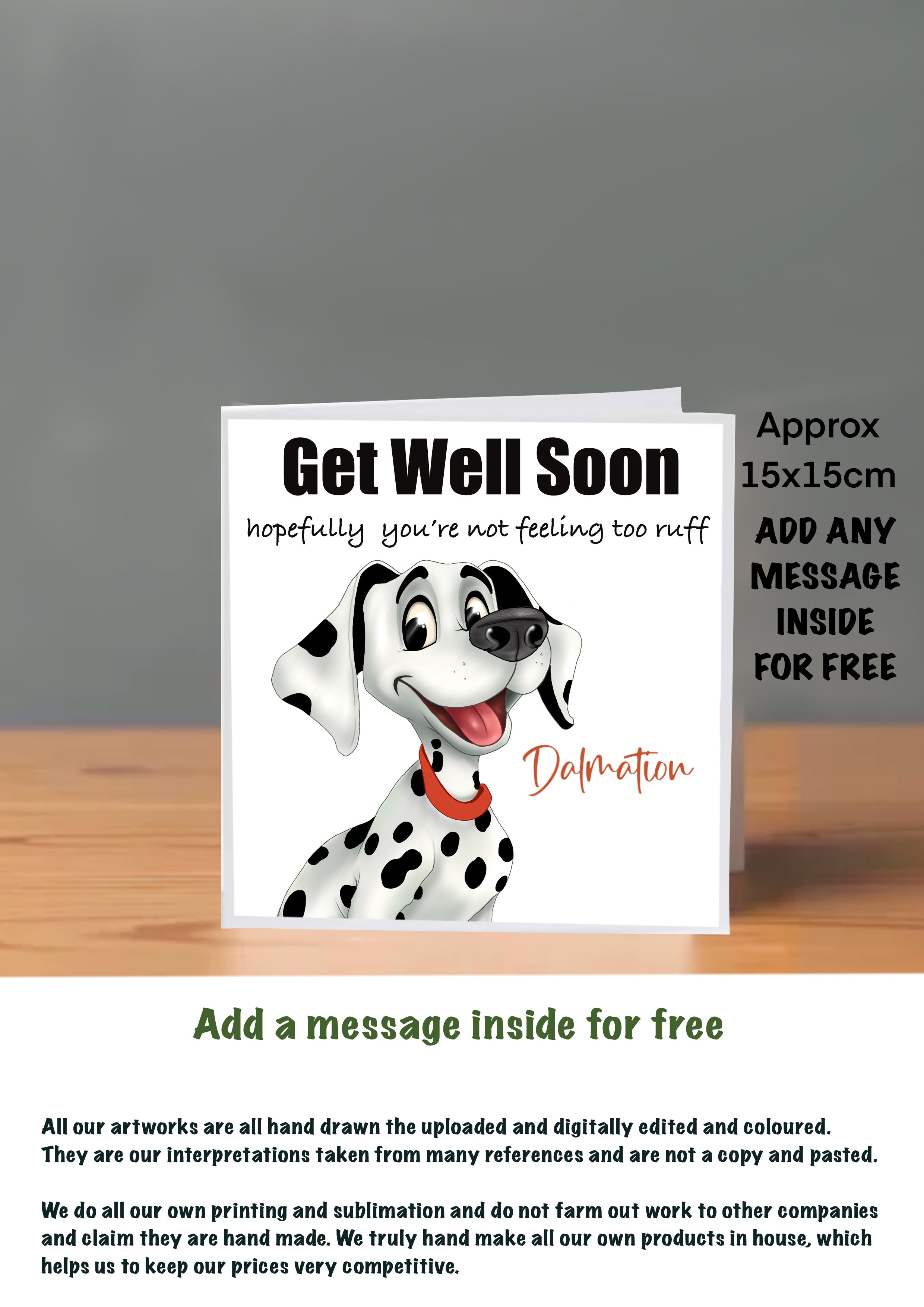 Dog Get Well Soon Cards 15x15 Dalmatian