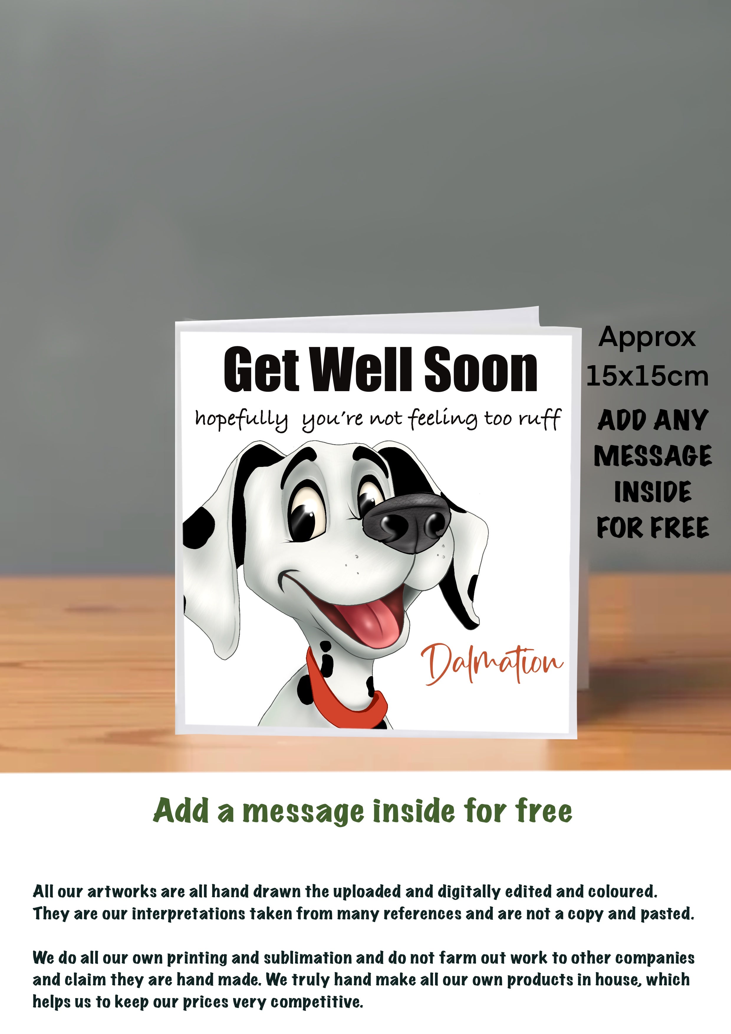 Dog Get Well Soon Cards 15x15 Dalmatian